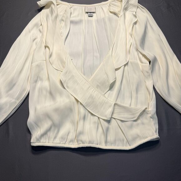 A New Day Shirt Womens XS White Ruffle Wrap Long Bell Sleeve Blouse Top - Picture 8 of 15